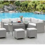 SOLEDAD – Salon de jardin canapé d’angle en résine tressée 8 personnes – Gris