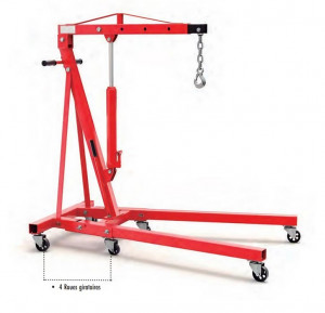 Grue d’atelier hydraulique repliable - Capacité 2 T - Hauteur max 2445 mm - 4 positions