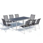 Lusiana 8 : ensemble de jardin en acier inoxydable gris et textilène 8 personnes Design Moderne
