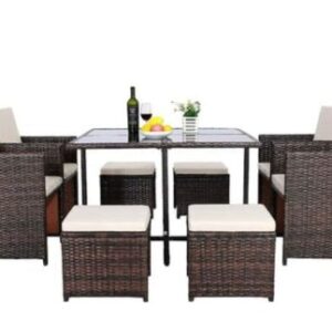 BAMNY Ensemble de table à manger en rotin 9 pièces ensemble de meubles d’extérieur ensemble de table à manger chaise en rotin ensemble de table de jardin pour cour patio Design Moderne 🔍