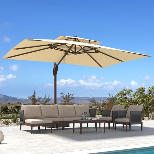 Deconk Grand parasol rectangulaire en porte-à-faux pour extérieur, parasol déporté résistant au vent avec rotation à 360 degrés pour piscine, jardin, terrasse, 3 x 4 m – Image 2