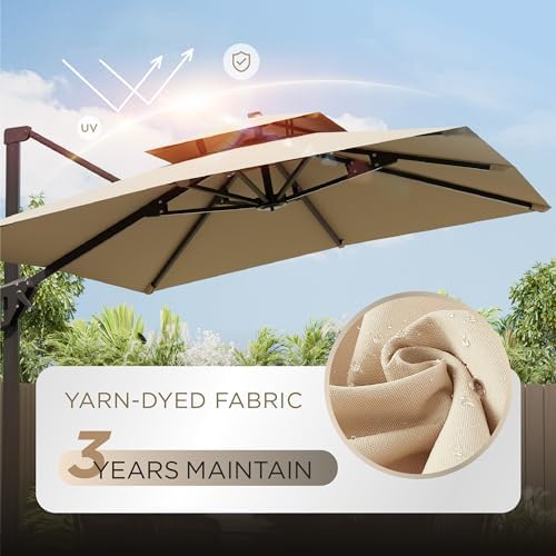 Deconk Grand parasol rectangulaire en porte-à-faux pour extérieur, parasol déporté résistant au vent avec rotation à 360 degrés pour piscine, jardin, terrasse, 3 x 4 m – Image 3