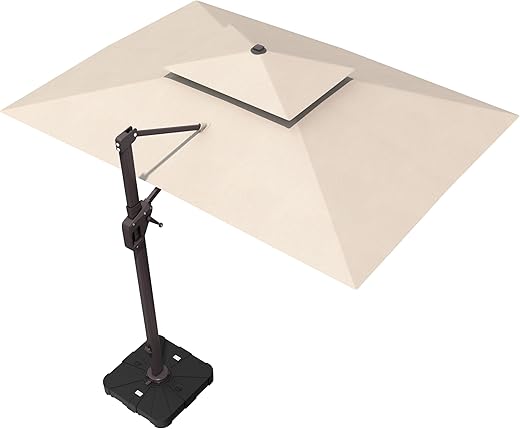 Deconk Grand parasol rectangulaire en porte-à-faux pour extérieur, parasol déporté résistant au vent avec rotation à 360 degrés pour piscine, jardin, terrasse, 3 x 4 m
