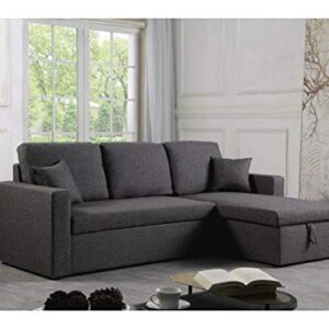 Habitat et Jardin – Canapé d’angle Convertible et Réversible Alain 3 Places Gris – Canapé Lit Moderne en Tissu Lin – Espace de Stockage (Méridienne) – Design 🔍