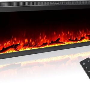 M.C.Haus Cheminée Electrique de Luxe à 3 Faces avec 3 Possibilités D’installation, Cheminée Encastrée dans Un Mur Multimédia, Effet de Flamme Electrique avec 9 Couleurs, 1800W,…