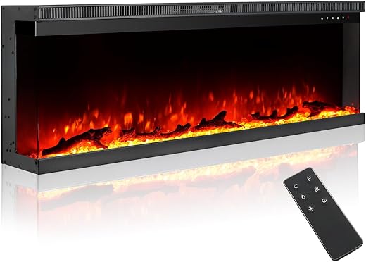 M.C.Haus Cheminée Electrique de Luxe à 3 Faces avec 3 Possibilités D’installation, Cheminée Encastrée dans Un Mur Multimédia, Effet de Flamme Electrique avec 9 Couleurs, 1800W,…