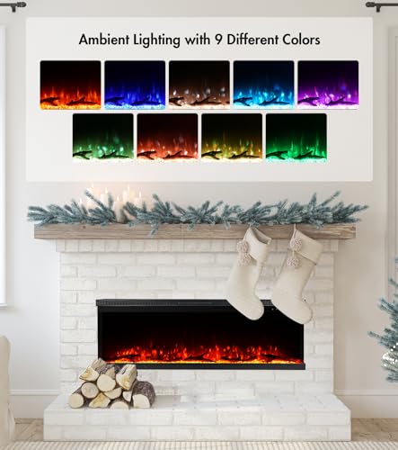 M.C.Haus Cheminée Electrique de Luxe à 3 Faces avec 3 Possibilités D’installation, Cheminée Encastrée dans Un Mur Multimédia, Effet de Flamme Electrique avec 9 Couleurs, 1800W,… – Image 4