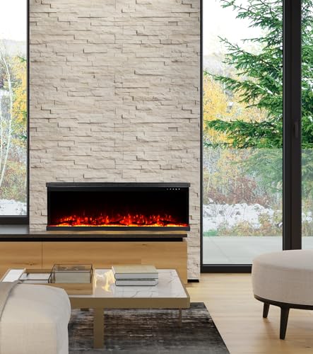 M.C.Haus Cheminée Electrique de Luxe à 3 Faces avec 3 Possibilités D’installation, Cheminée Encastrée dans Un Mur Multimédia, Effet de Flamme Electrique avec 9 Couleurs, 1800W,… – Image 2