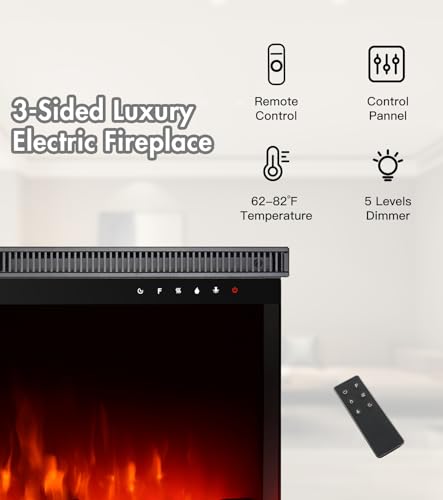 M.C.Haus Cheminée Electrique de Luxe à 3 Faces avec 3 Possibilités D’installation, Cheminée Encastrée dans Un Mur Multimédia, Effet de Flamme Electrique avec 9 Couleurs, 1800W,… – Image 3