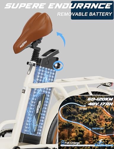 OneSportWay Vélo Électrique Pliable de 20 Pouces, Ebike avec Moteur 250W et Batterie Amovible 48V 17Ah, Écran LCD et Connexion Bluetooth, 3 Modes de Conduite, Velo Electrique – Image 3