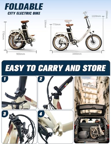 OneSportWay Vélo Électrique Pliable de 20 Pouces, Ebike avec Moteur 250W et Batterie Amovible 48V 17Ah, Écran LCD et Connexion Bluetooth, 3 Modes de Conduite, Velo Electrique – Image 4