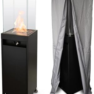 Planika Faro – Foyer Décoratif avec Cheminée pour Jardin – Chauffage de Terrasse au Gaz Propane – Extérieur – Portable – Minimaliste – Noir – avec Hosse de Protection – 8kW