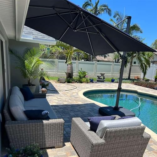 PURPLE LEAF Parasol Déporté 3 × 3 m avec Pieds de Parasol, Parasol De Jardin Extérieur Inclinable Toile Protection UV pour Balcon Patio Terrasse, Gris – Image 2