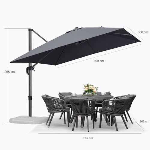 PURPLE LEAF Parasol Déporté 3 × 3 m avec Pieds de Parasol, Parasol De Jardin Extérieur Inclinable Toile Protection UV pour Balcon Patio Terrasse, Gris – Image 3