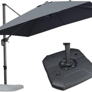 PURPLE LEAF Parasol Déporté 3 × 3 m avec Pieds de Parasol, Parasol De Jardin Extérieur Inclinable Toile Protection UV pour Balcon Patio Terrasse, Gris