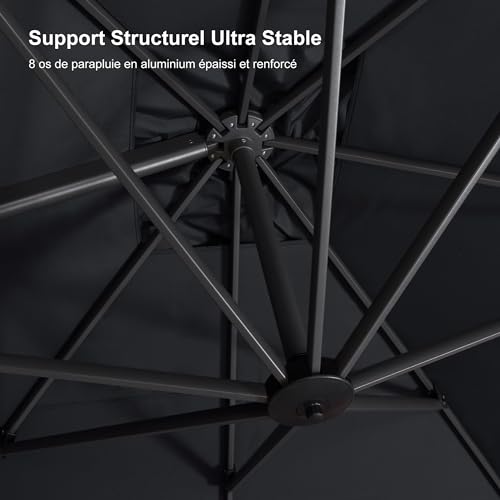 PURPLE LEAF Parasol Déporté 3 × 3 m avec Pieds de Parasol, Parasol De Jardin Extérieur Inclinable Toile Protection UV pour Balcon Patio Terrasse, Gris – Image 5