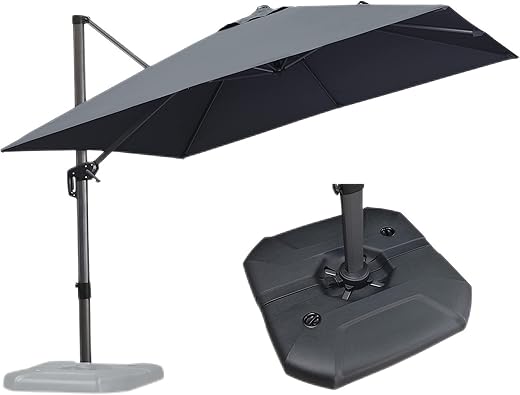 PURPLE LEAF Parasol Déporté 3 × 3 m avec Pieds de Parasol, Parasol De Jardin Extérieur Inclinable Toile Protection UV pour Balcon Patio Terrasse, Gris
