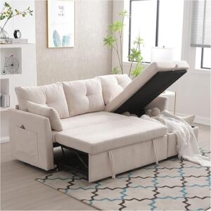 Sapgaks Canapé d’angle Convertible avec sièges de Rangement,canapé Convertible 3 Places avec Poches accoudoirs,canapé lit,Canapé modulaire en L (Beige)